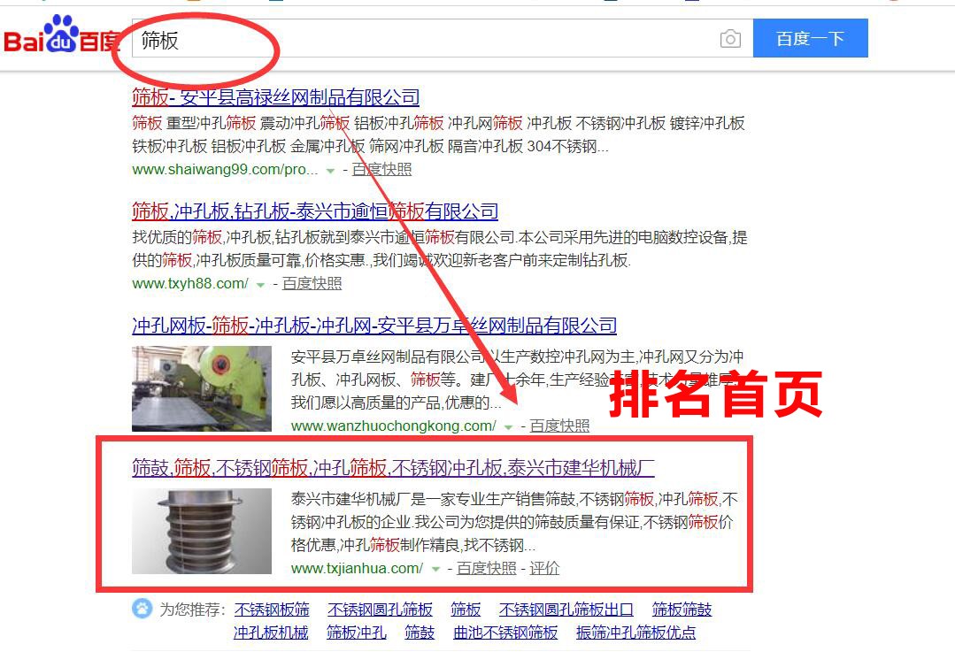 筛板”行业网站优化首页排名效果